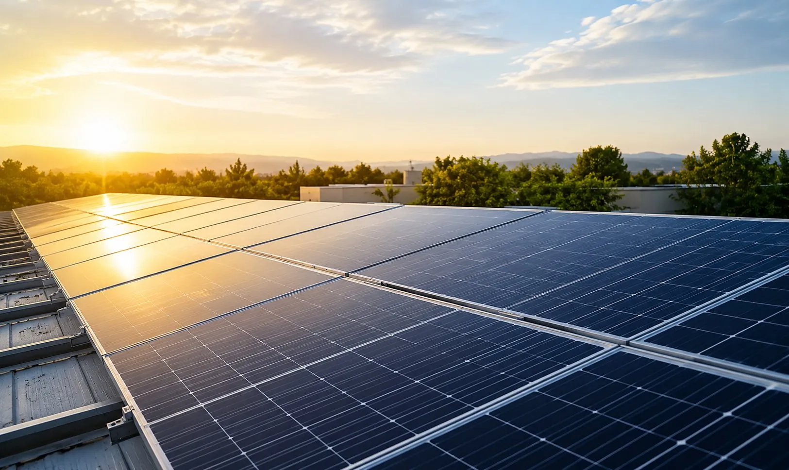 Solar panels at sunrise