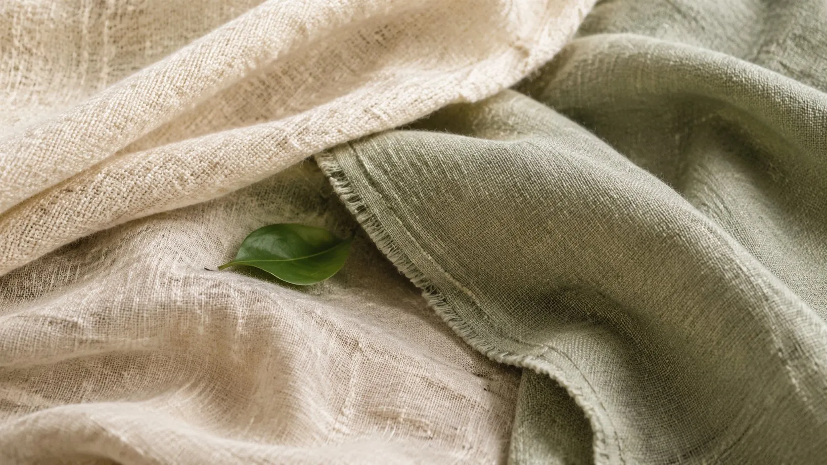 Natural fabric with a green leaf